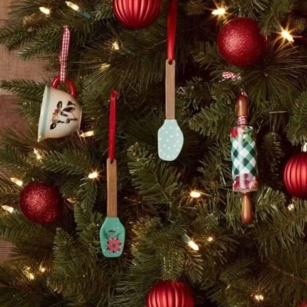 Pioneer Woman Holiday Ornaments 2021 Set Of 4 Rolling Pin Measuring Cup Spatulas